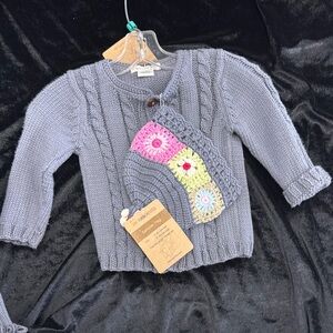 2H Handknits Gray Knit Girls Sweater with Matching Hat -Size 6-12mos - NMT